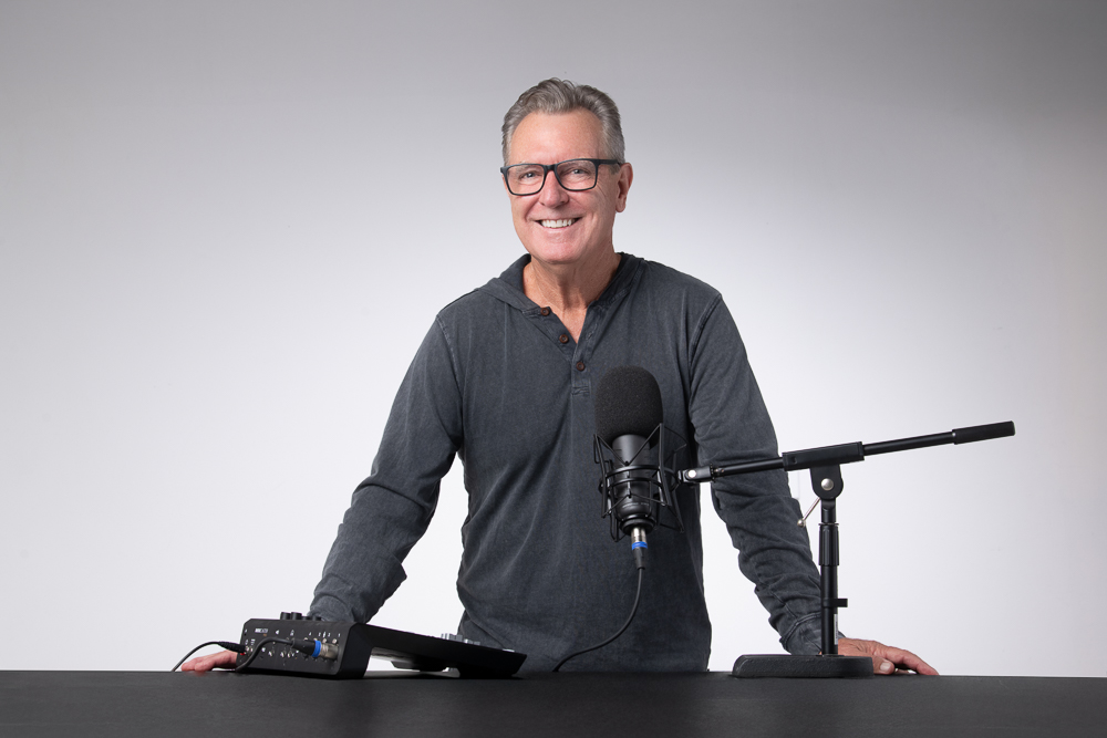 Bob with podcast microphone